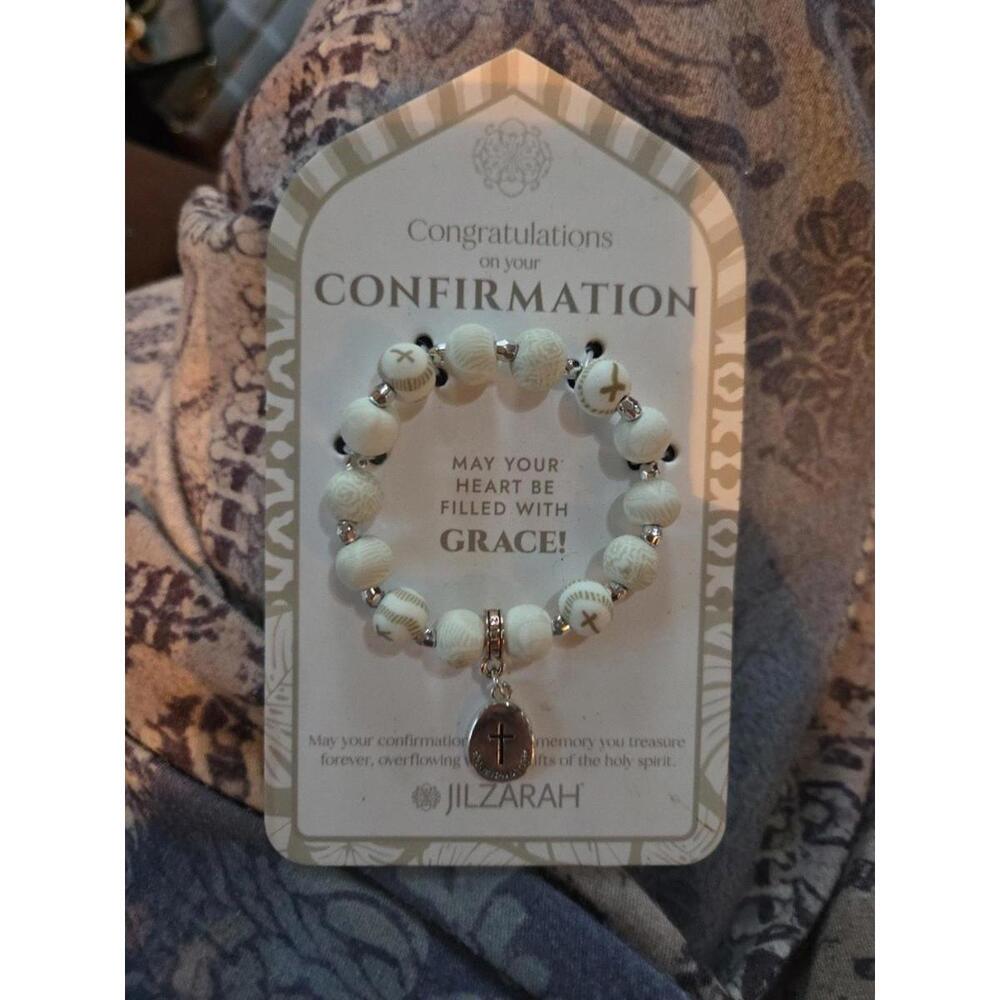 NEW JILZARAH Clay Bead PRAYER GOLD TONE CHARM MESSAGE BOX IVORY PALM Bracelet